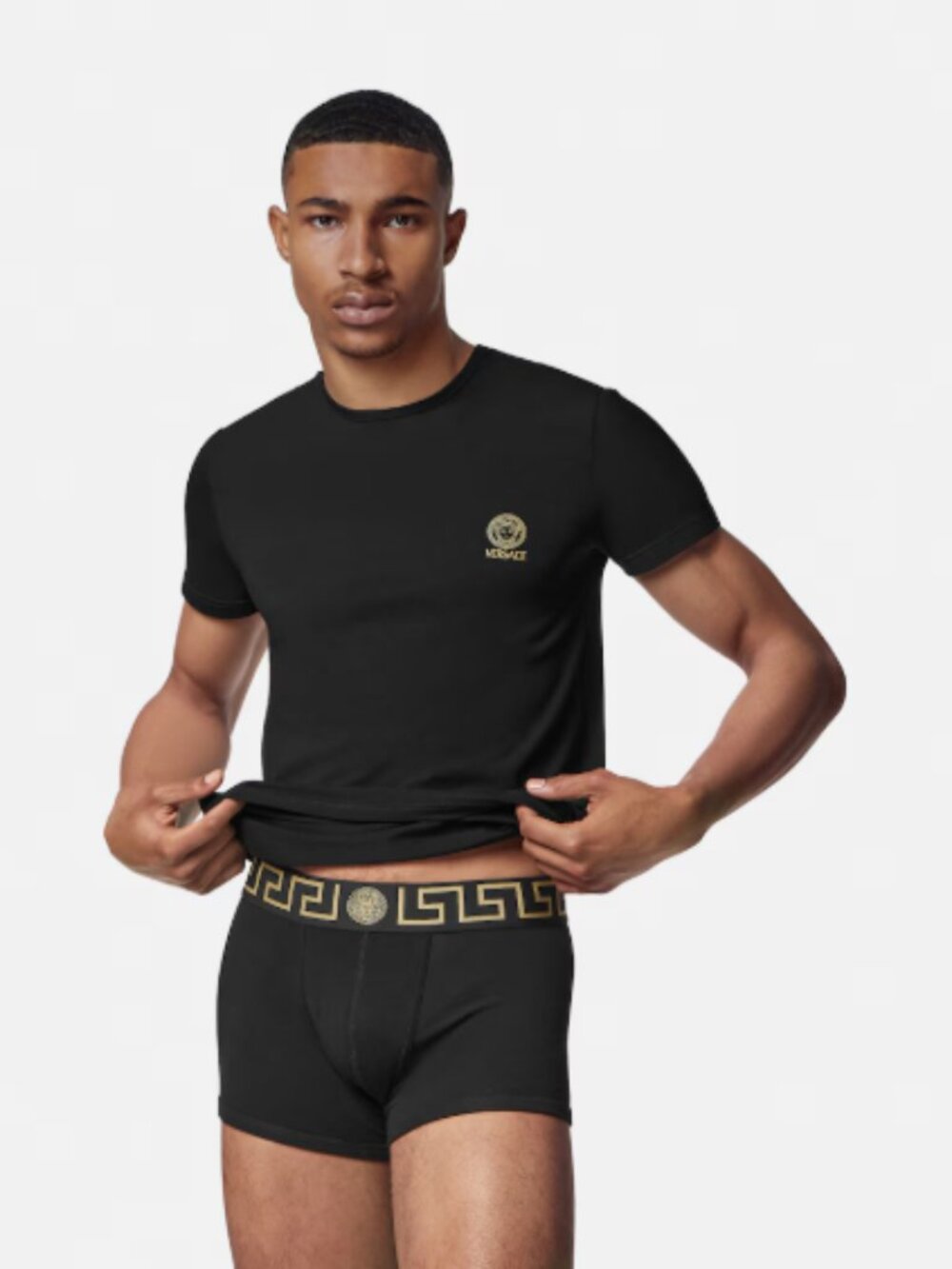 Versace Cotton Jersey Undershirt Mens 4 Black Crewneck Medusa Logo Tee Lounge